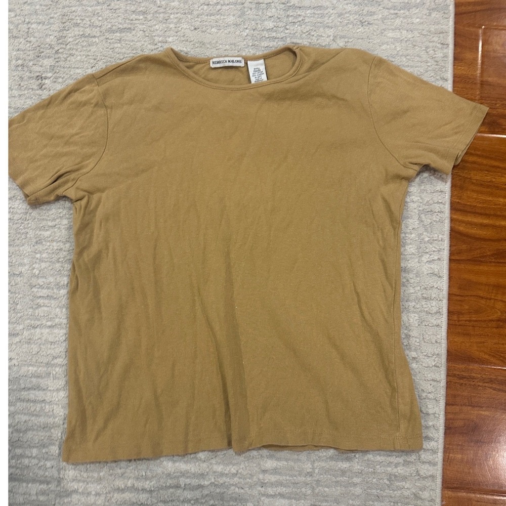Rebecca Malone Tan 100% Cotton Short Sleeve Crewneck Basic Tee Shirt Womens sz S